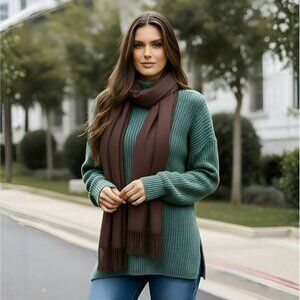 Oussum Large Silky Viscose Scarf Brown Lightweight Soft Shawl for Gifts